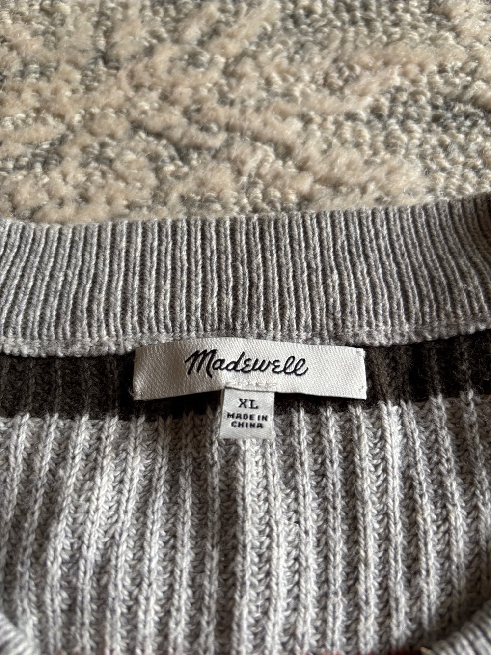 Madewell Striped Sweater with front pockets.Gray, Olive Green, Pink, Rust. - Picture 3 of 4